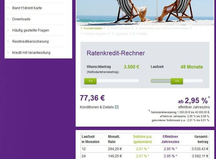 Bank11direkt Ratenkredit - Website 21.08.15