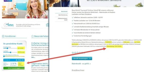 Kreditvergleich: Consorsbank Kredit vs. Barclaycard Kredit (Screenshot barclaycard.de consorsbank.de)