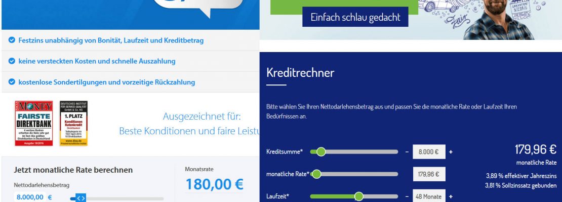 Kreditvergleich DKB netbank Ratenkredite (Screenshots der Bank-Websites am 14.12.2016)