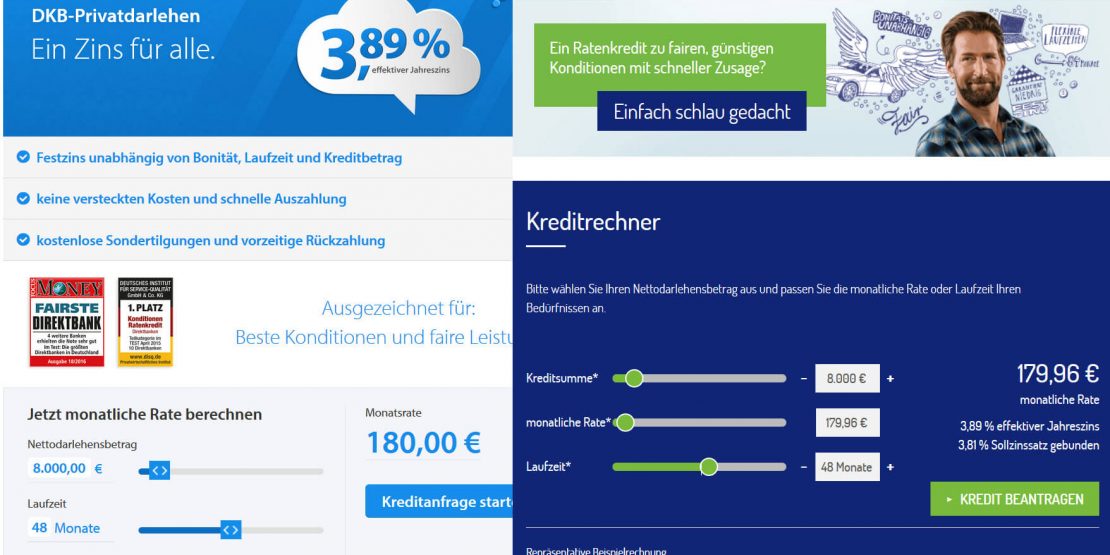 Kreditvergleich DKB netbank Ratenkredite (Screenshots der Bank-Websites am 14.12.2016)