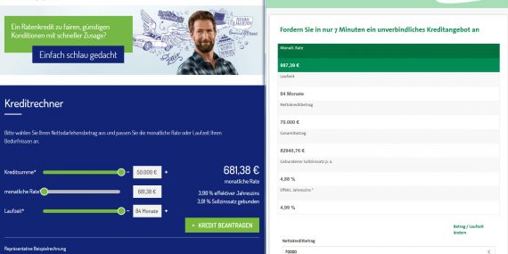 Kreditvergleich: Netbank Ratenkredit vs. Creditplus Ratendarlehen (Screenshot der Bankwebsites am 19.12.2016)